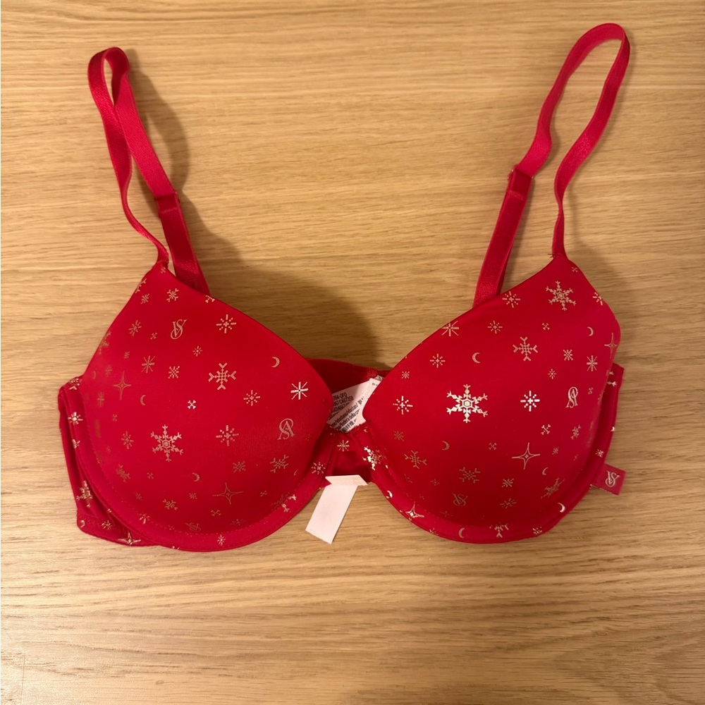 Victoria's Secret *Never Worn* Red Bra with Silver Snowflakes